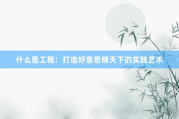 什么是工程：打造好意思晴天下的实践艺术